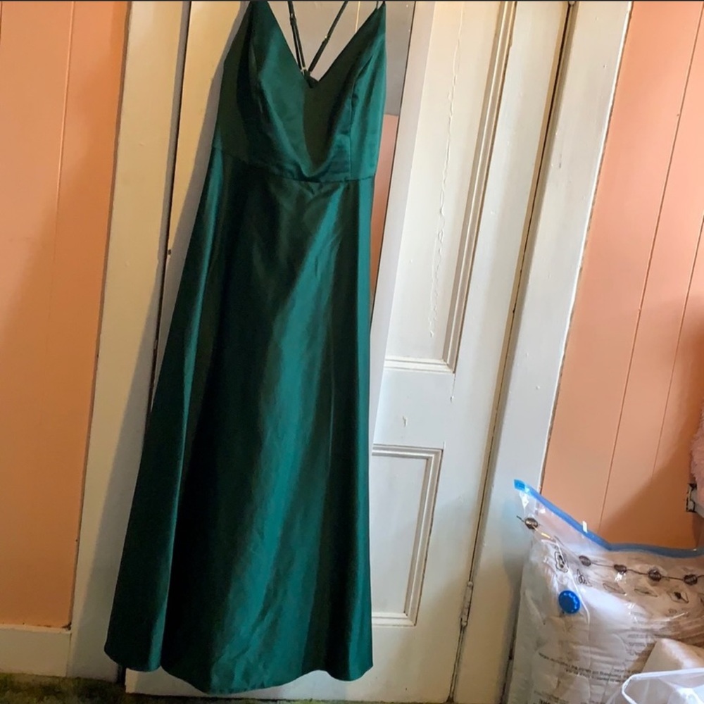 David’s Bridal Spaghetti Strap A-Line Satin Bridesmaid Dress